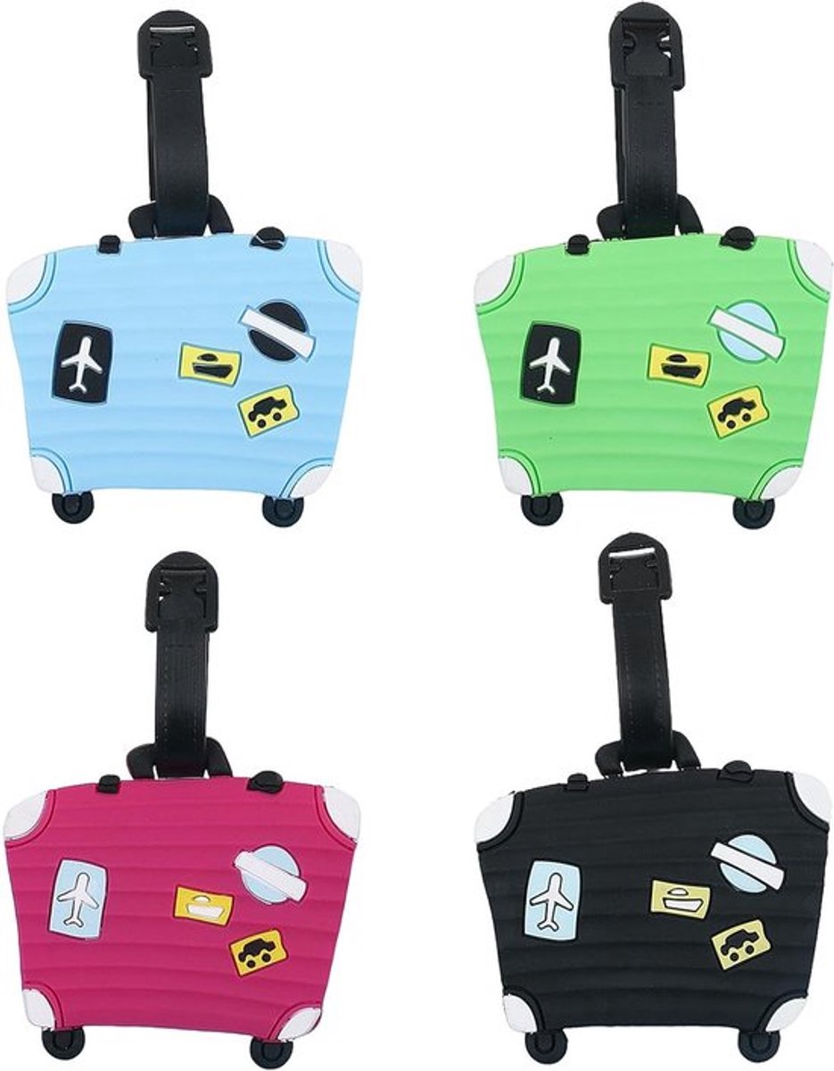 Set van 4 Kofferhangers van Silica Gel voor Snelle Identificatie, Adreslabels en Reisaccessoires