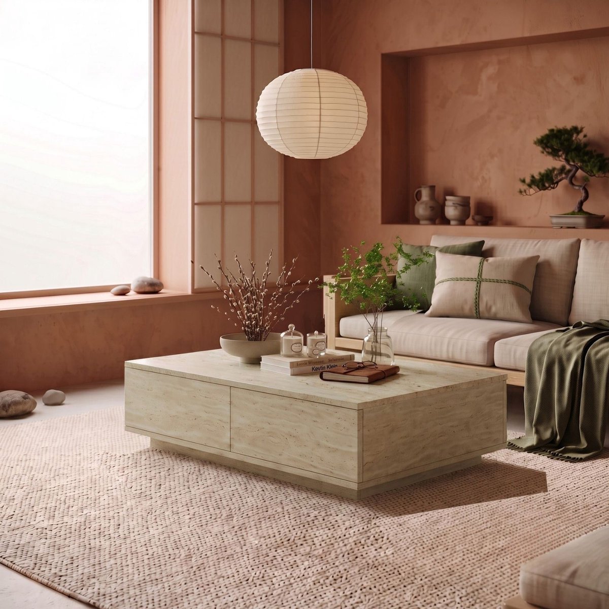 Asir - Salontafel - Travertijn - 90 x 60 x 28,6 cm