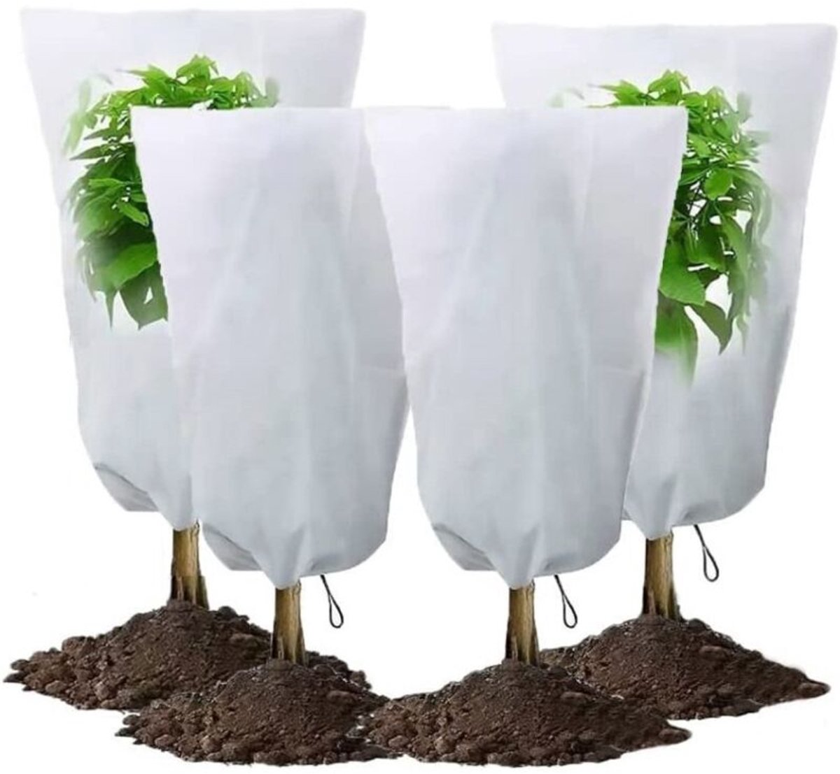 Set van 4 winterplantenhoezen van 60 x 80 cm geschikt voor trekkoord, herbruikbaar en duurzaam.