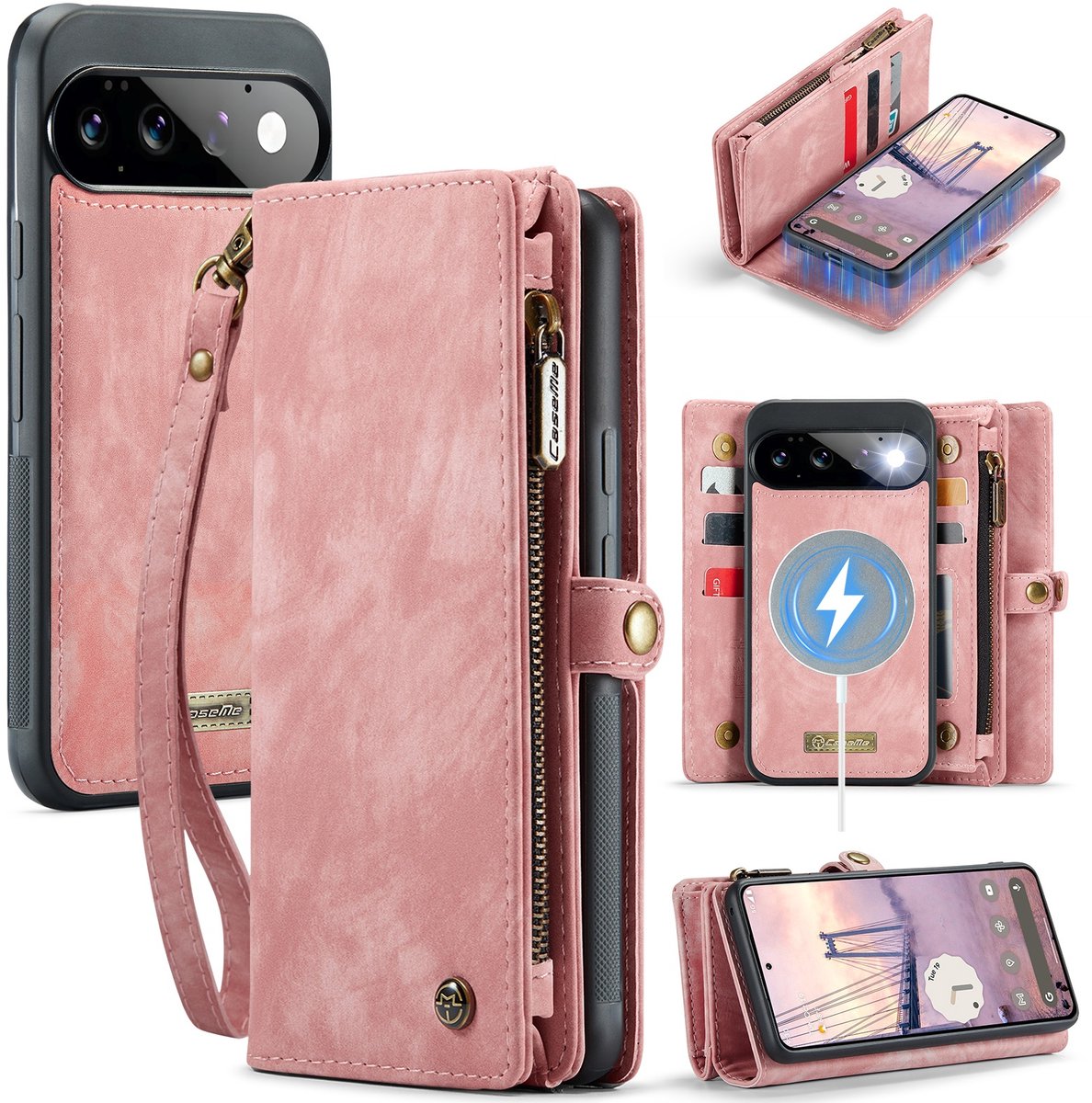 CaseMe Hoesje - Geschikt voor Google Pixel 11 / 11 Pro Hoesje - CaseMe 008 2-in-1 Book Case & Back Cover met Portemonnee - Roze