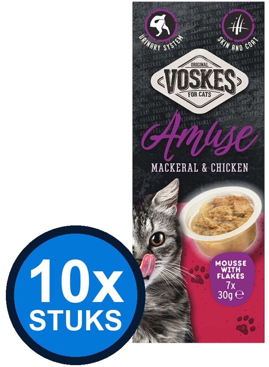 10x Voskes Amuse Mousse Makreel & Kip - Kattensnack - 7x30g