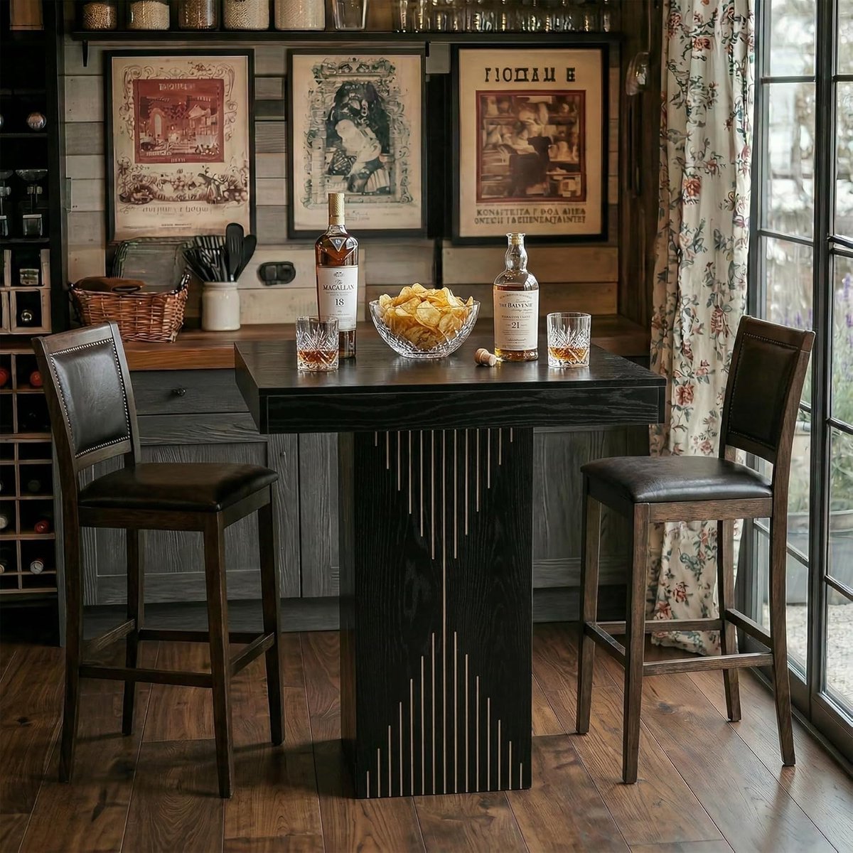 Tribesigns Bartafel – Modern Vierkant Bartafel - 80 x 80 x 90 cm - Houten Bistrotafel met Voetstuk voor Dineren, Koffie Drinken - Zwart (Alleen Tafel)