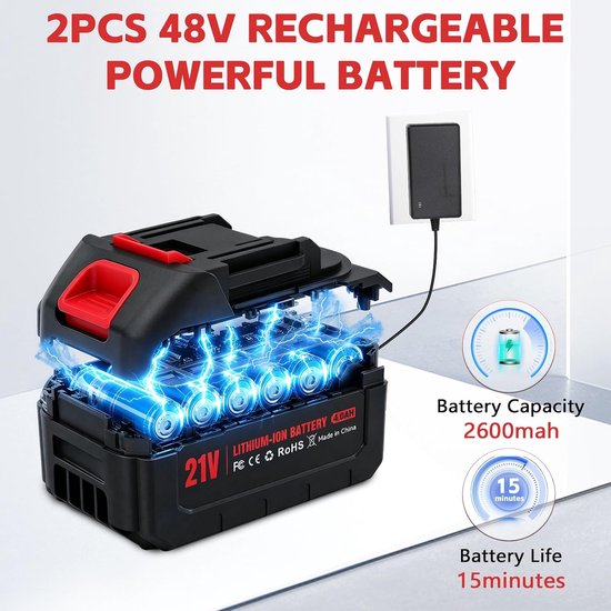SnelShoppen - Draagbare Accuhogedrukreiniger 150W, 30 Bar, 2 x 2600 mAh Accu, 5 m Slang, 6-in-1 Mondstuk, Schuimfles & Koffer - Perfect voor Auto, Tui van Snelshoppen — afbeelding 3