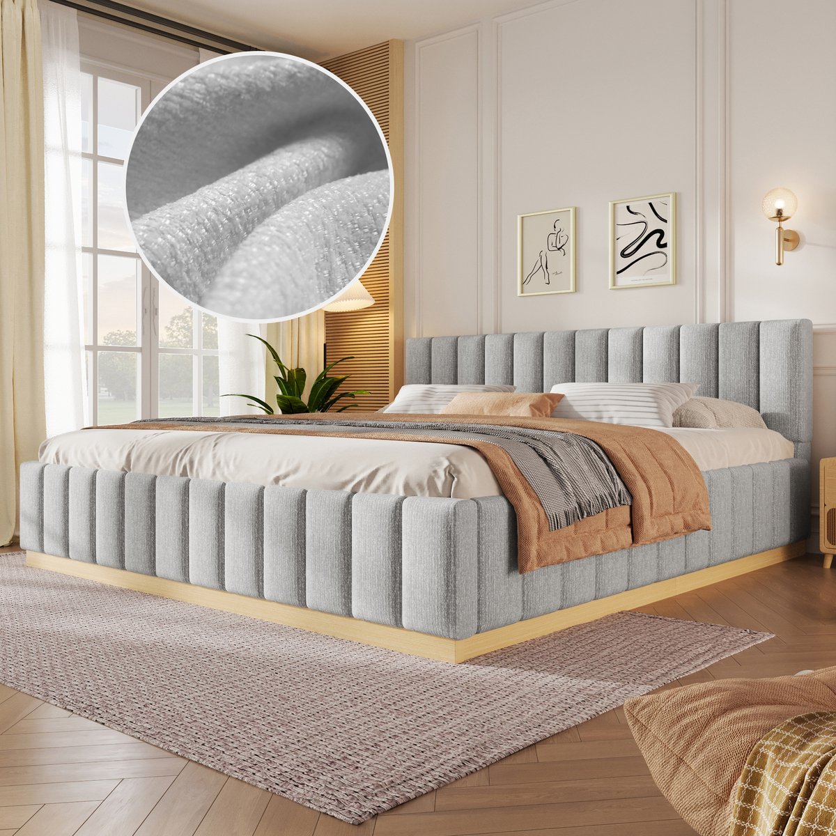 Gestoffeerd Bed 180x200 cm - Met Glijbaan - Met Hoofdeinde - Incl. Lattenbodem - Grijs