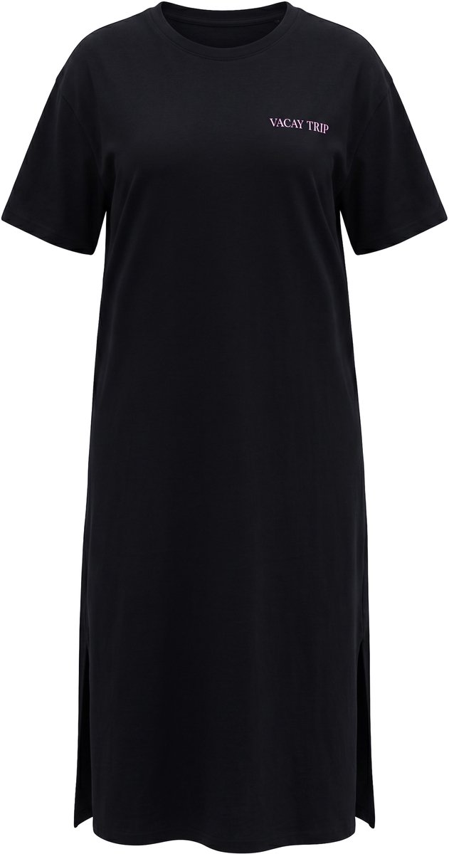 Studio Untold - Dames - T-shirtjurk oversized VACATION-print op de achterkant - Zwart - Maat 46+