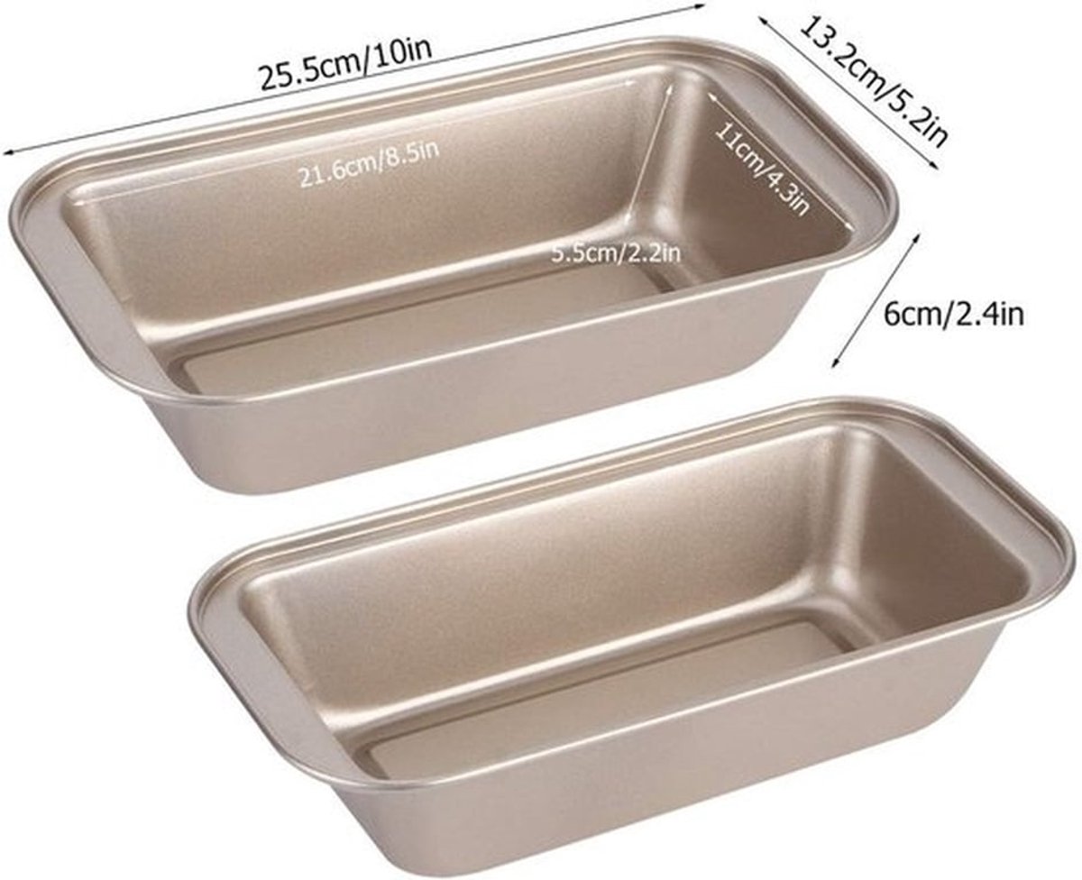 Cakevorm Antiaanbaklaag - Broodvorm - Rechthoekig - Koolstofstaal - 2 Stuks - Binnenmaat 21,6 x 11 x 5,5 cm