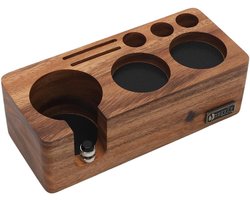 Hoogte verstelbaar tamperstation van walnoot met antislip basis en siliconen pads voor perfecte espresso, geschikt voor Sage, Philips, Breville en De'Longhi