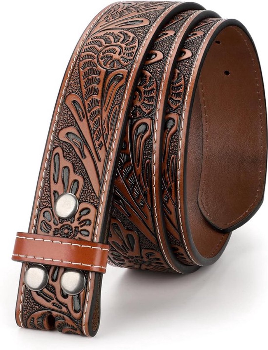 Leren Western Herenriem Zonder Gesp - 3,8 cm Breed met Bloemen Reliëf