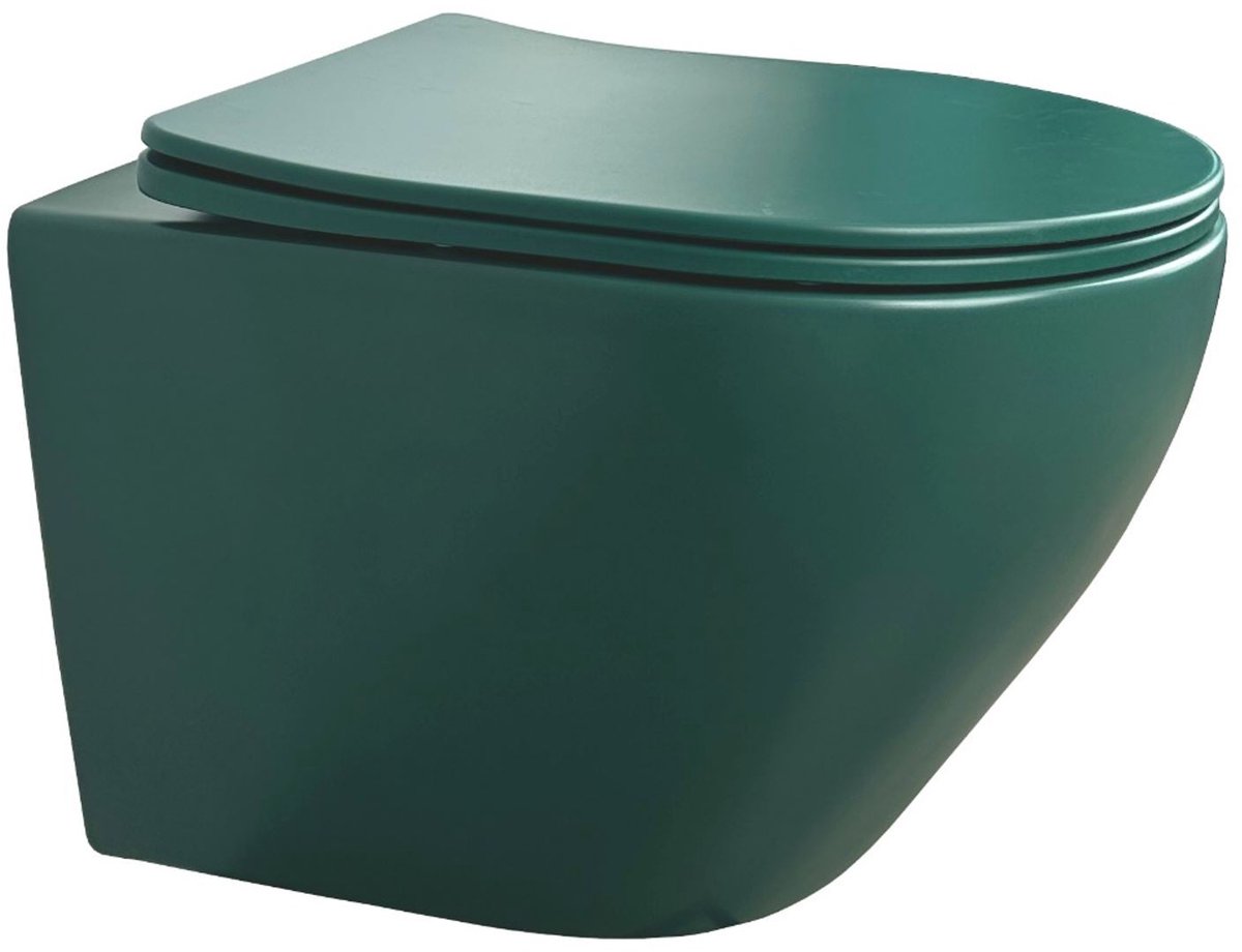 Wandcloset Sanitado rainbow randloos met softclose toiletzitting in mat donkergroen