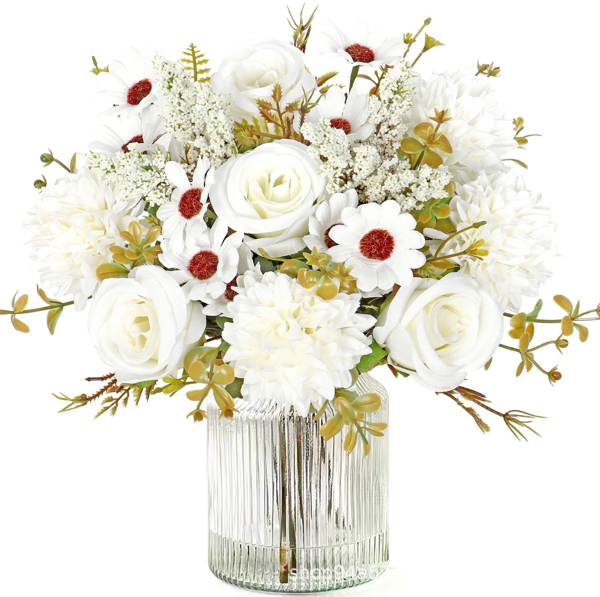 Claoner Kunstrozen boeket - 2 sets - Zijde bloemen - Bruiloft decoratie - Huismeubilair - Wit