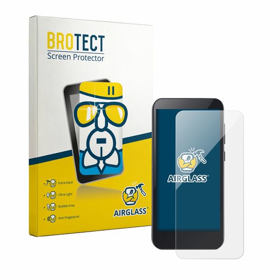 Emballage de protecteur d'écran BROTECT avec logo AIRGLASS, à côté d'un smartphone avec protecteur d'écran.