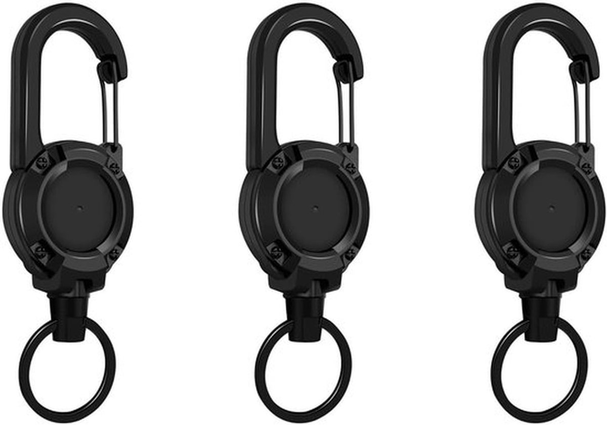 Sleutelhanger Uittrekbaar - Sleutelkoord Uittrekbaar 60 cm - ID Houder - Sleutelrol - 3 Stuks - Duurzaam Edelstaalkoord