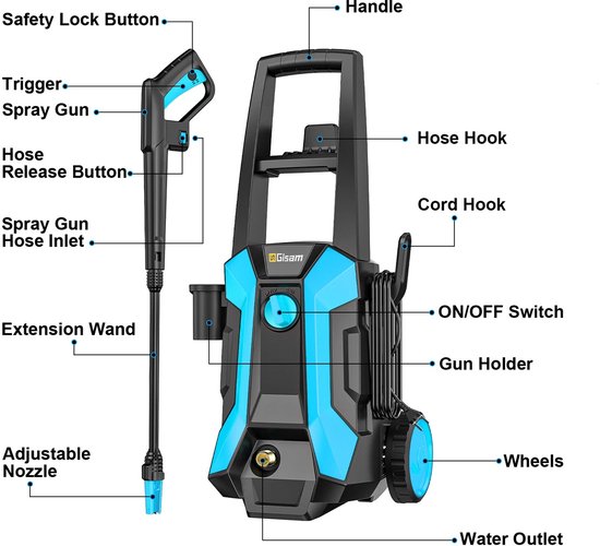 Cellista Hogedrukreiniger 200 Bar - 2200W - 2900 PSI - Elektrische Hogedrukspuit - 8m Slang - Verstelbare Spuitmond - Autowasser met Schuimlans — afbeelding 3