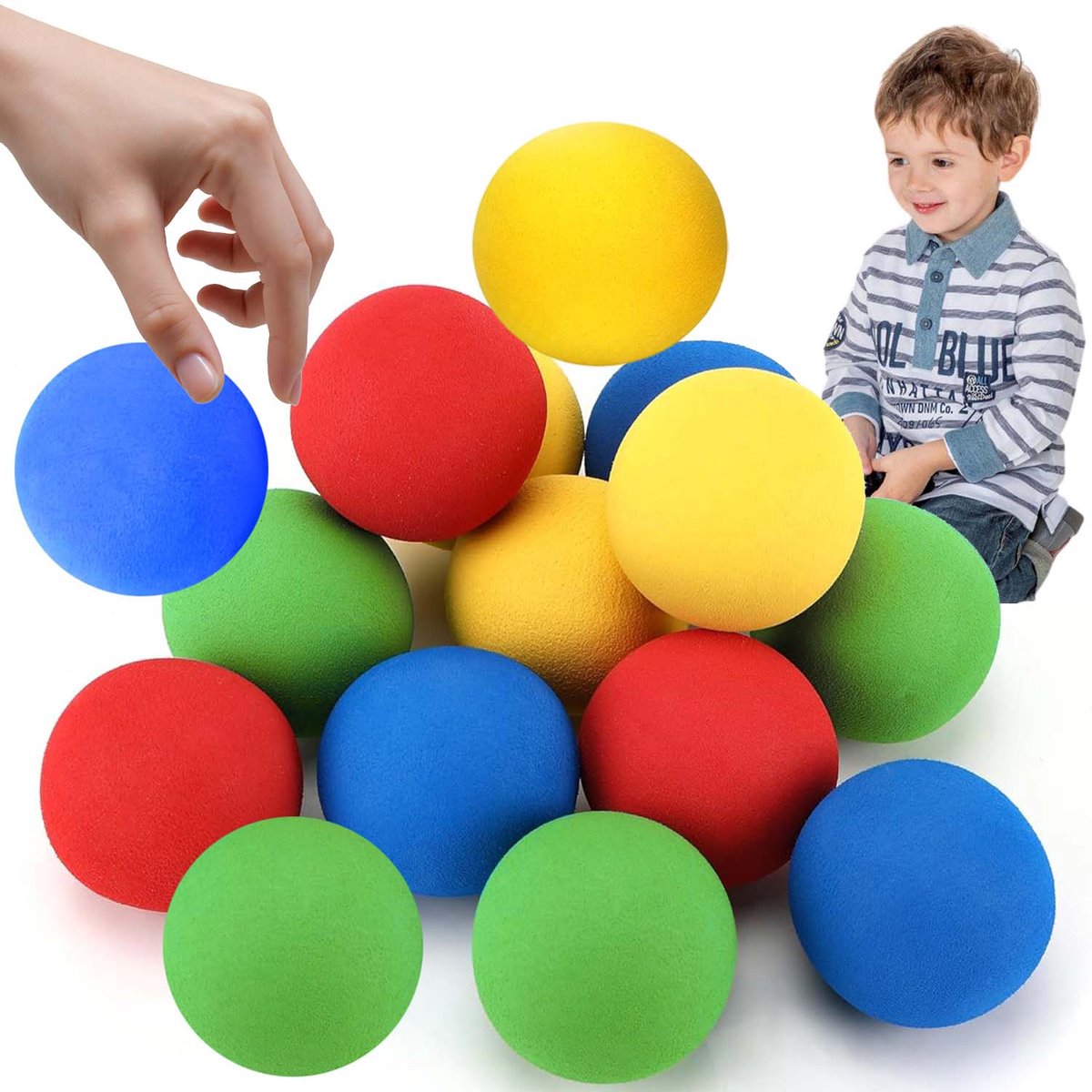 16 Stuks Stuiterballen - Speelbal - Springballen Voor Kinderen - Zacht & Veilig - EVA - 4 Kleuren - Rood&Geel&Blauw&Groen - Bevordert Kleurherkenning - Hand-oog Coördinatie - Voor Peuters & Kinderen - Thuis & School