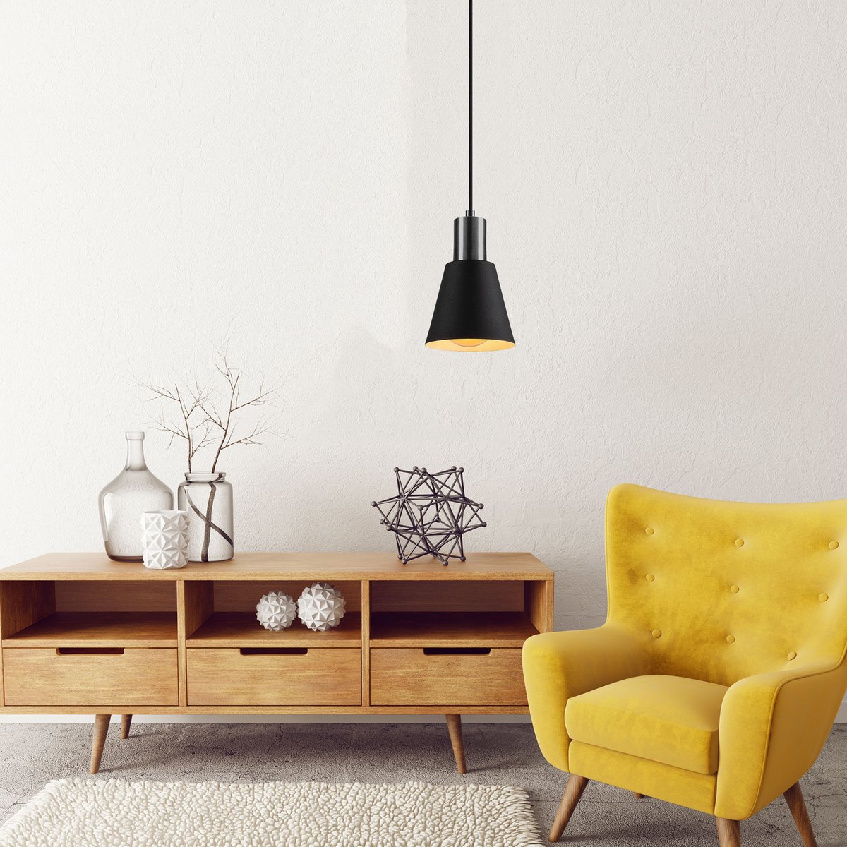 Asir - Kroonluchter - Zwart en nikkel - 14 x 14 x 114 cm