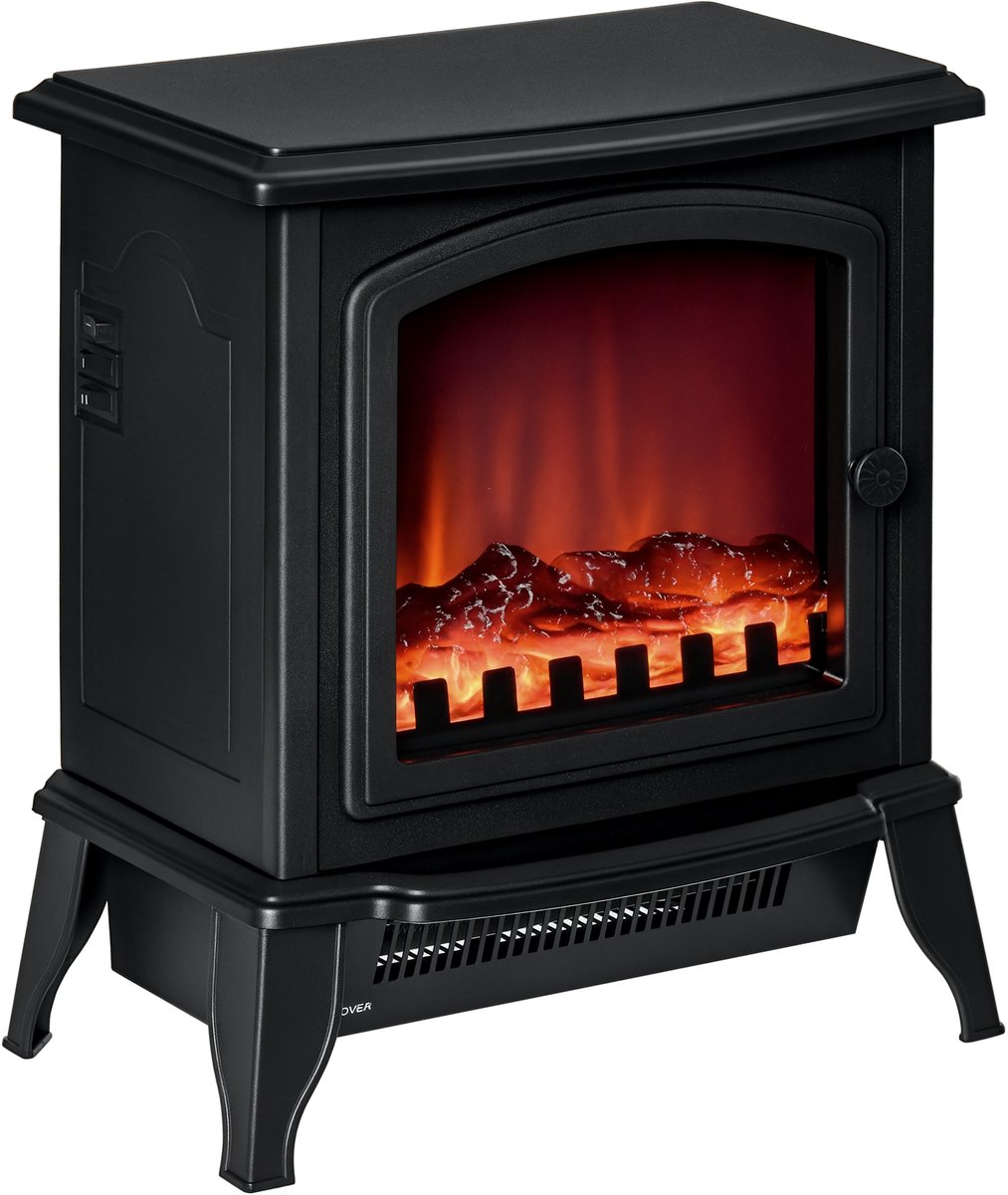 HOMCOM-Elektrokamin-Kunststoff, Hartglas-36,5L x 24B x 45,5H cm-Schwarz