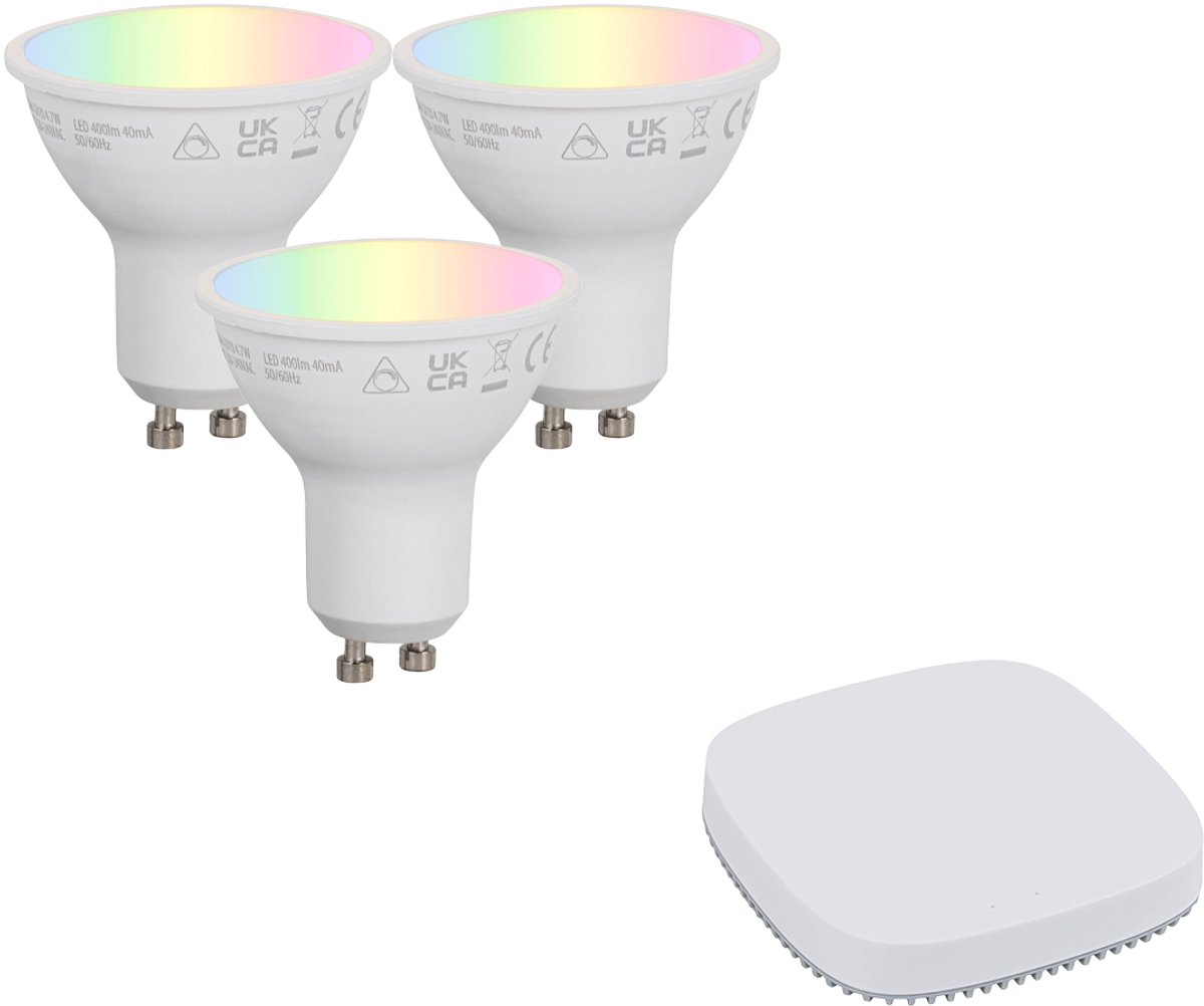 QAZQA Set van smart GU10 dimbare LED lampen 4.7W 400 lm 2700K-6500K incl. Zigbee Smart Hub