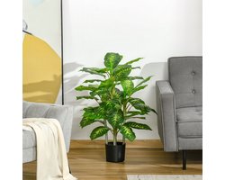 Kunstplant Dieffenbachia – Realistische Gestreepte Bladeren – 95 Cm – Kunststof – Groen – Voor Binnen En Buiten – Met Cementpot