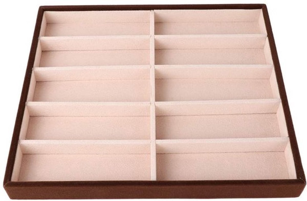 Brillenvakhouder - Brillendoos hard case - 10 vakken - Opbergdoos - Suède - Hoogwaardig MDF materiaal