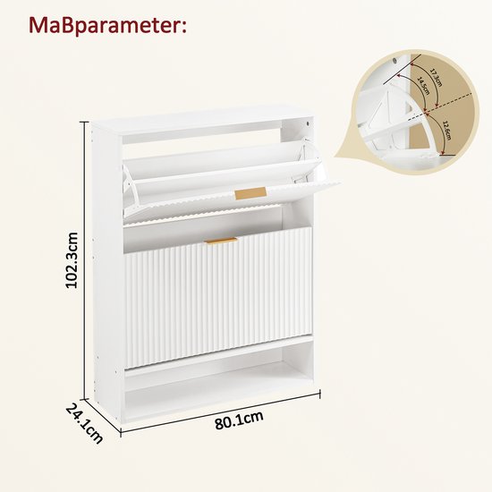 STILVORA Schoenenkast - Smalle Kast Met Verstelbare Planken En Kantelbeveiliging - Voor Hal En Entree - Spaanplaat En Metaal - Wit - 80 X 24 X 102 Cm — afbeelding 4