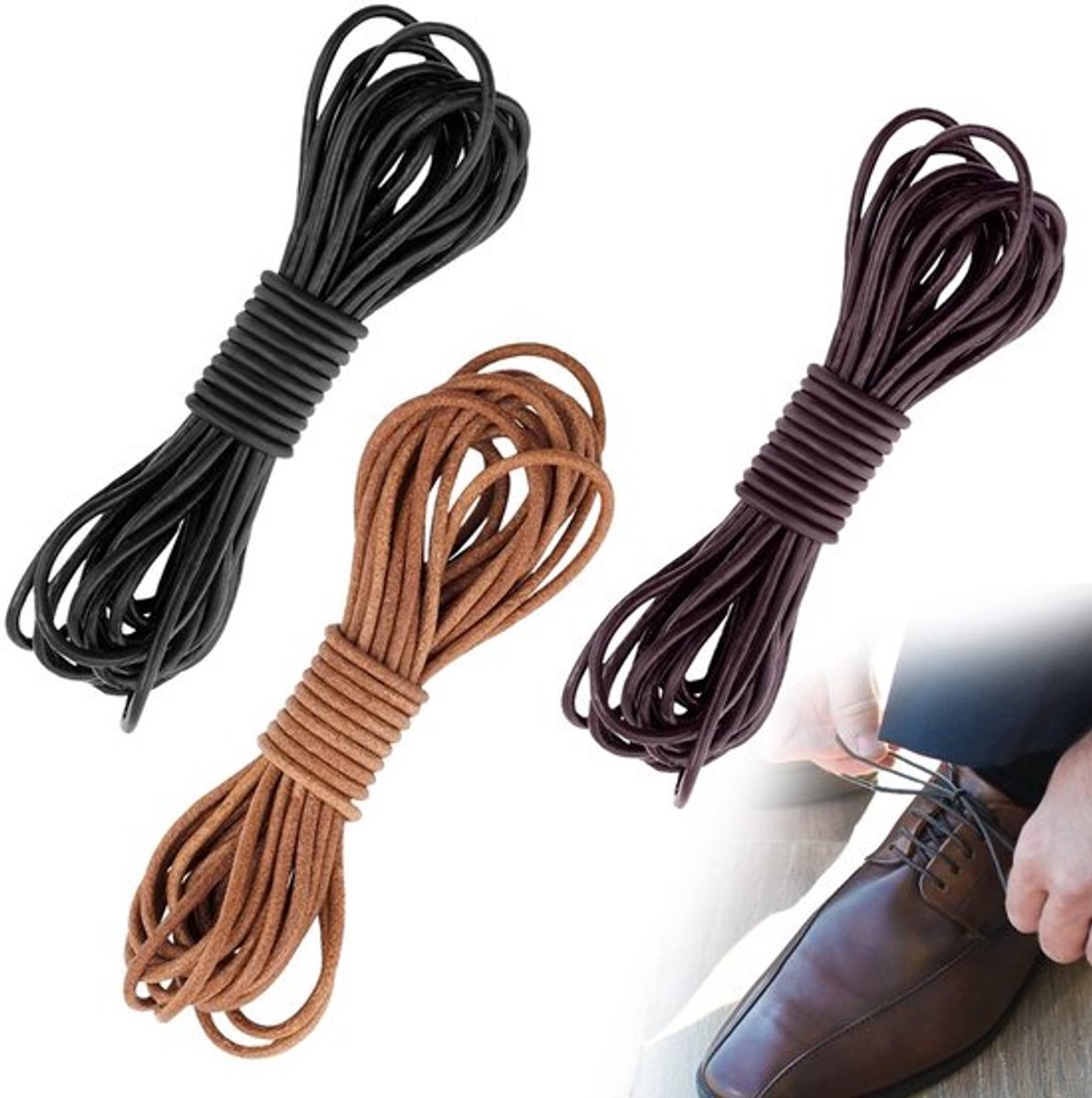 Leren Banden 3 Stuks - 5 m x 2 mm - Hoogwaardig Rundleer - Zacht/Duurzaam - Voor Sieraden/Knutselwerk - Herbruikbaar - Leren Koorden