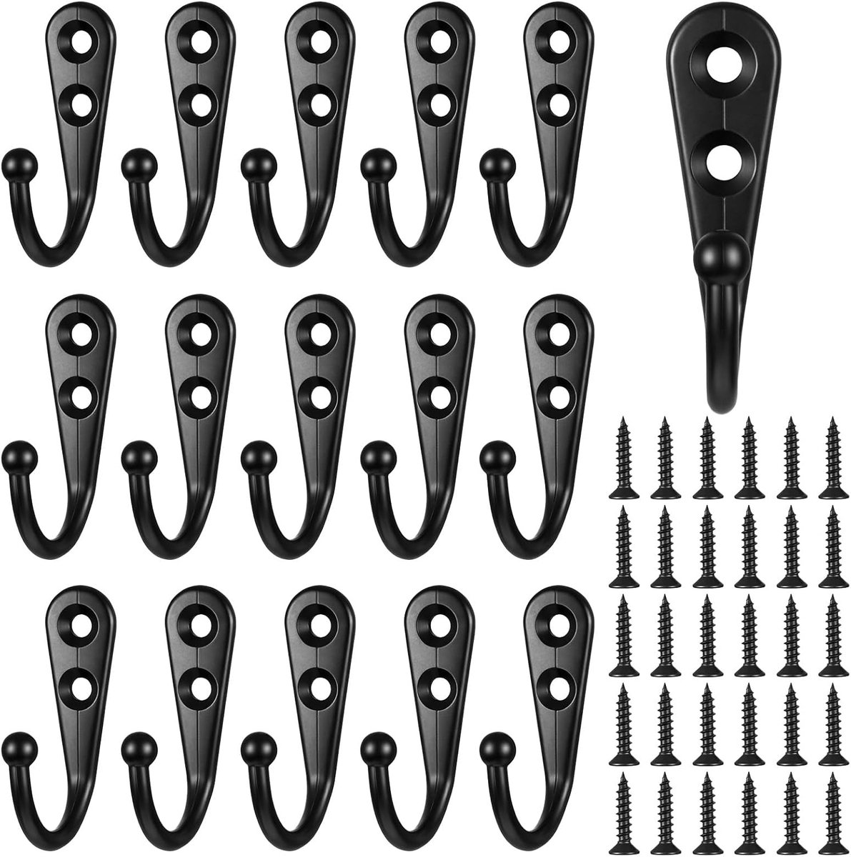 15 stuks wandhaken, kleine sleutelhaken om op te hangen, moderne haken voor het ophangen van hoeden, kopjes, mantels (zwart)