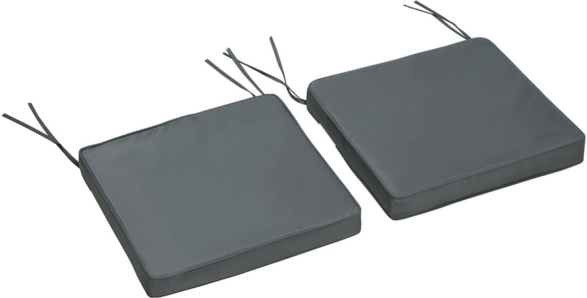 Twee vierkante - waterdichte polyester Tuinzitkussens Set voor buiten - Vulling van 5 cm - 45 x 45 cm - donkergrijs