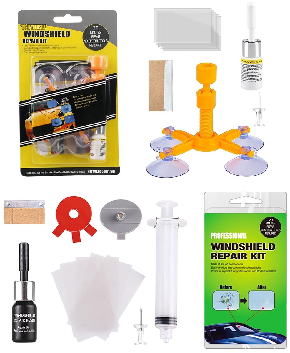 Solidchoice - 2-Piece Windscreen Repair Kit voor Auto met Drukspuit en Hars