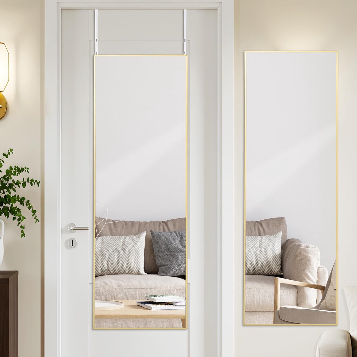 Solidchoice - Over Deur Spiegel met Hanger 48 x 14 Inch in Goud