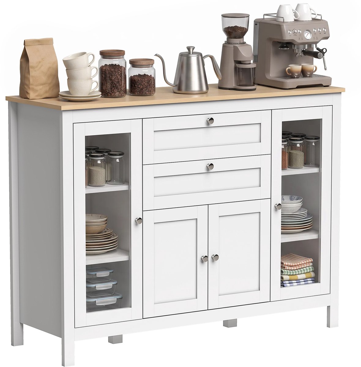 HOMCOM Dressoir - MDF - 120x40x90cm - Wit, Eikenhout