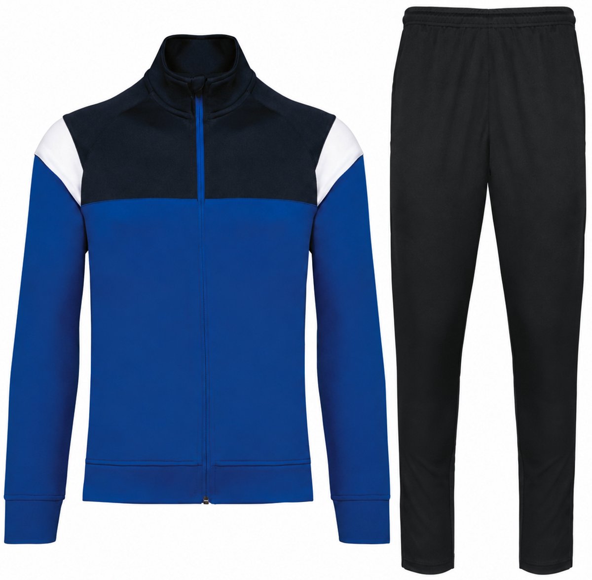 Trainingspak Heren en Dames – Unisex Sportpak met Vest en Broek – Volledige Rits – 100% Polyester – Koningsblauw Zwart - 4XL