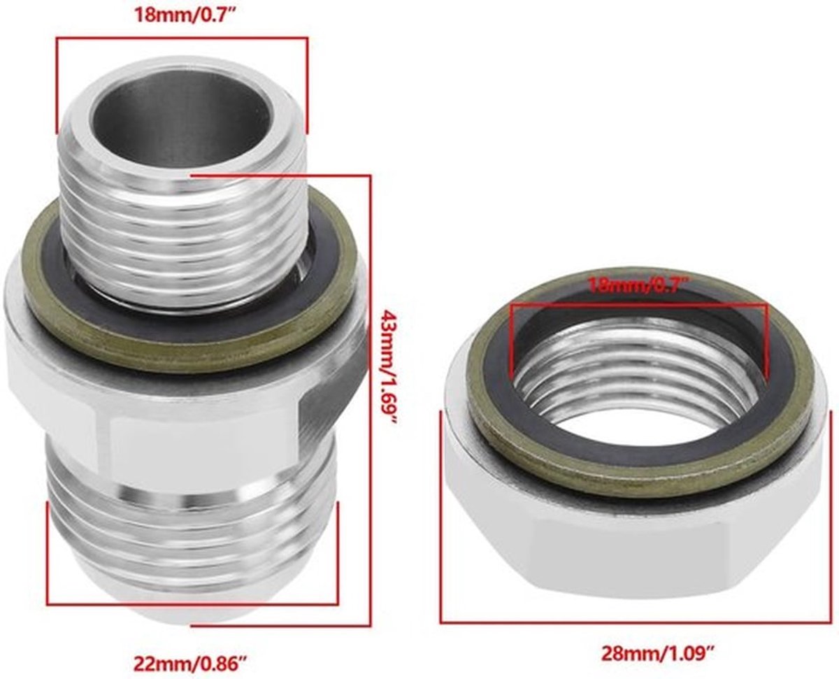 Oliepan-afvoerplug – Universele autofaing – 10AN-M18x1.5 – Betrouwbare adapter – Inclusief moer en pakkingen – Geschikt voor ...
