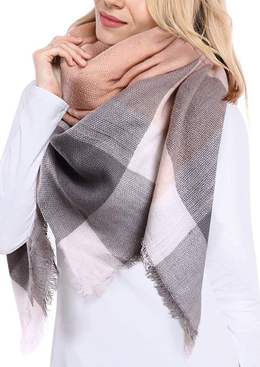 Sjaal Warme Winter - Geruite Gebreide Sjaal - Zachte Wintersjaal - Omslagdoek Dames - 140x140 cm - Stijlvol en Comfortabel - Echarpe