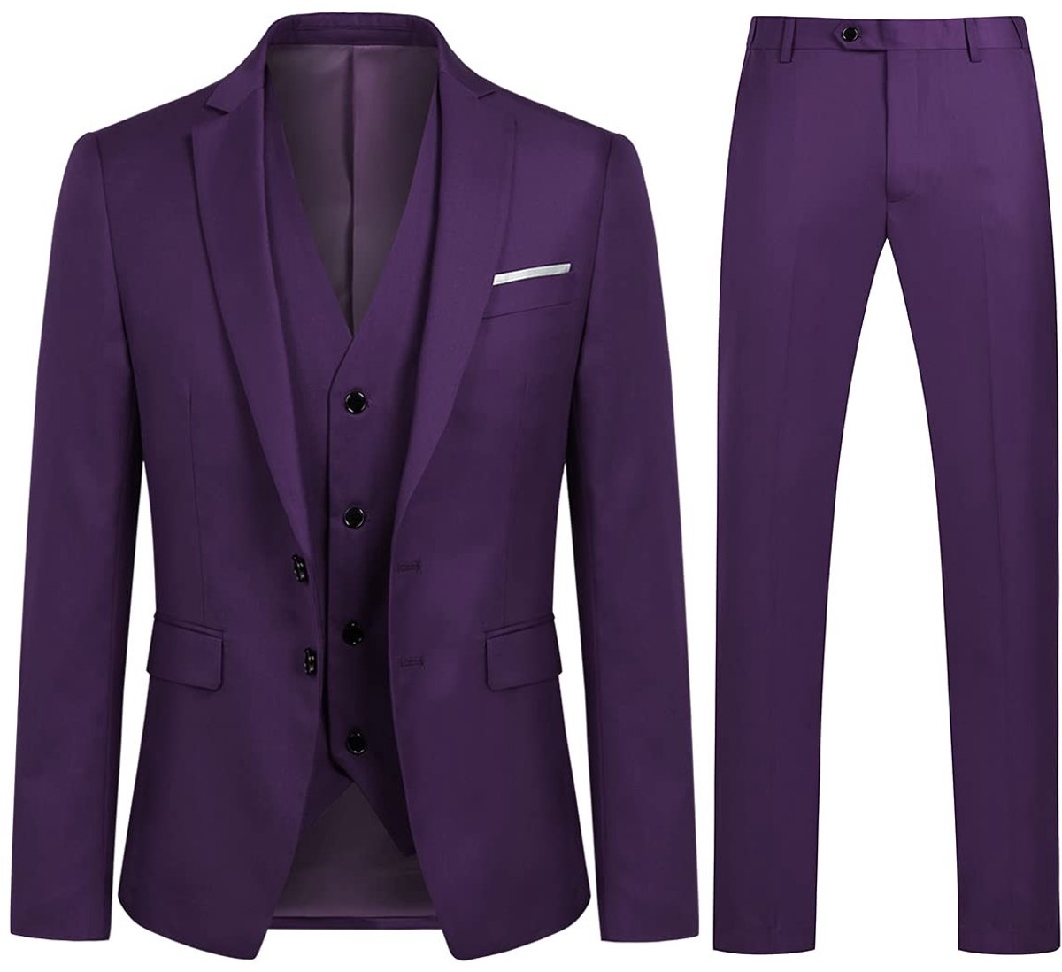 Solidchoice - 3-Piece Slim Fit Formele Pak met Vest en Broek Paars