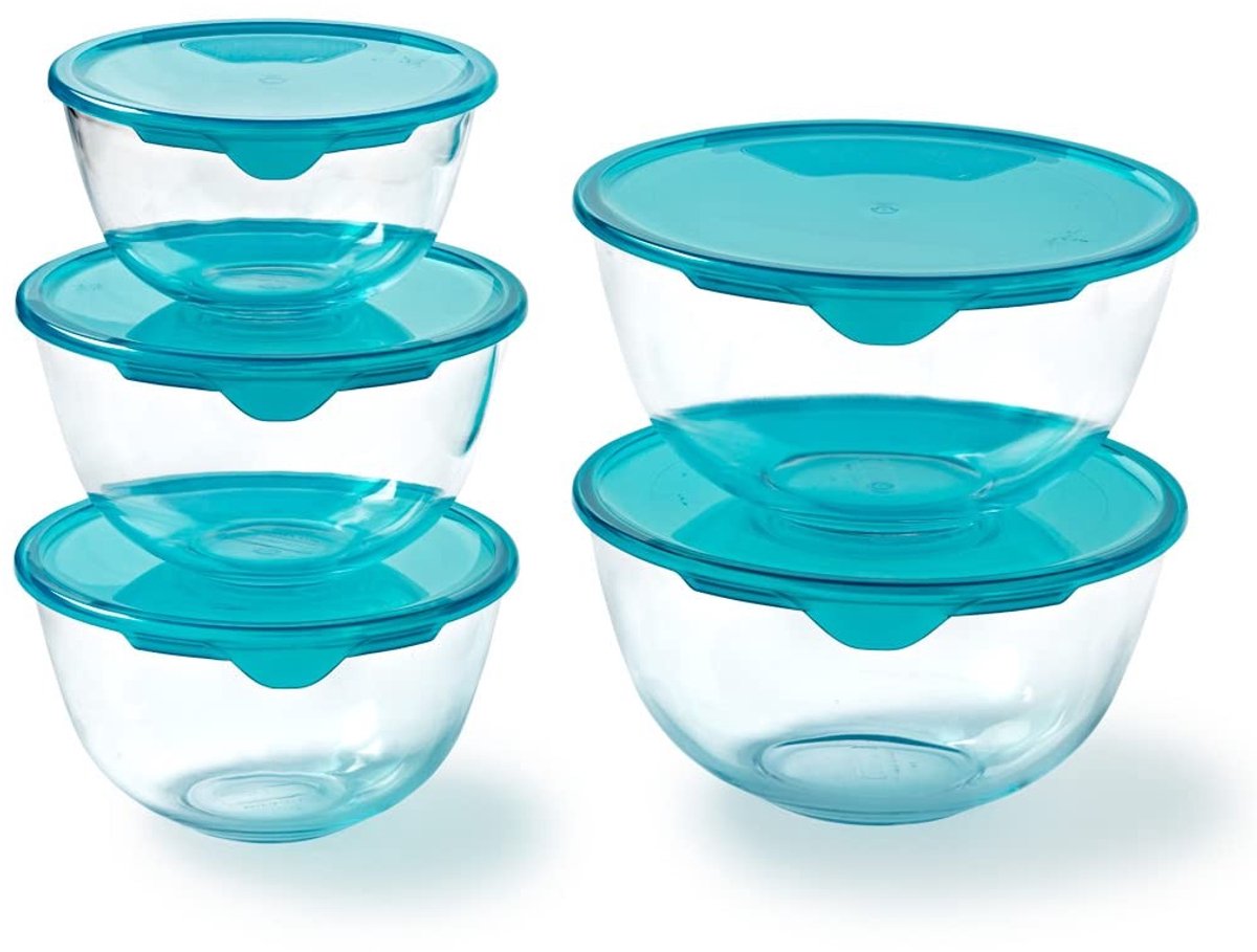 Solidchoice - Set van 5 Glazen Mengkommen met Deksel