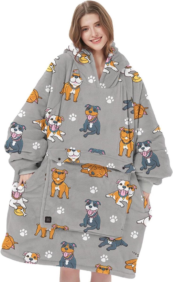 Verwarmde Deken Hoodie - Draagbare Hoodie Deken - Warm Blijven - 3 Warmtestanden - Oversized - Grijs