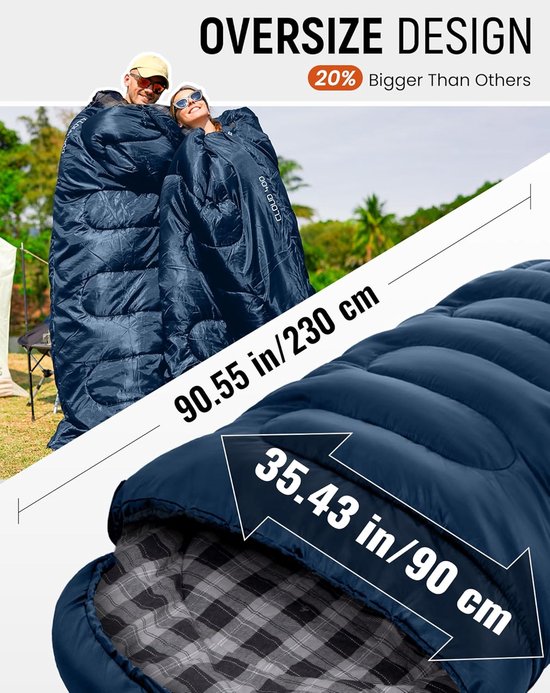 Winterslaapzak - Kampeerslaapzak Dekenslaapzak - Kamperen en reizen - Extra groot en warm - 230x90 cm - Blauw — afbeelding 3