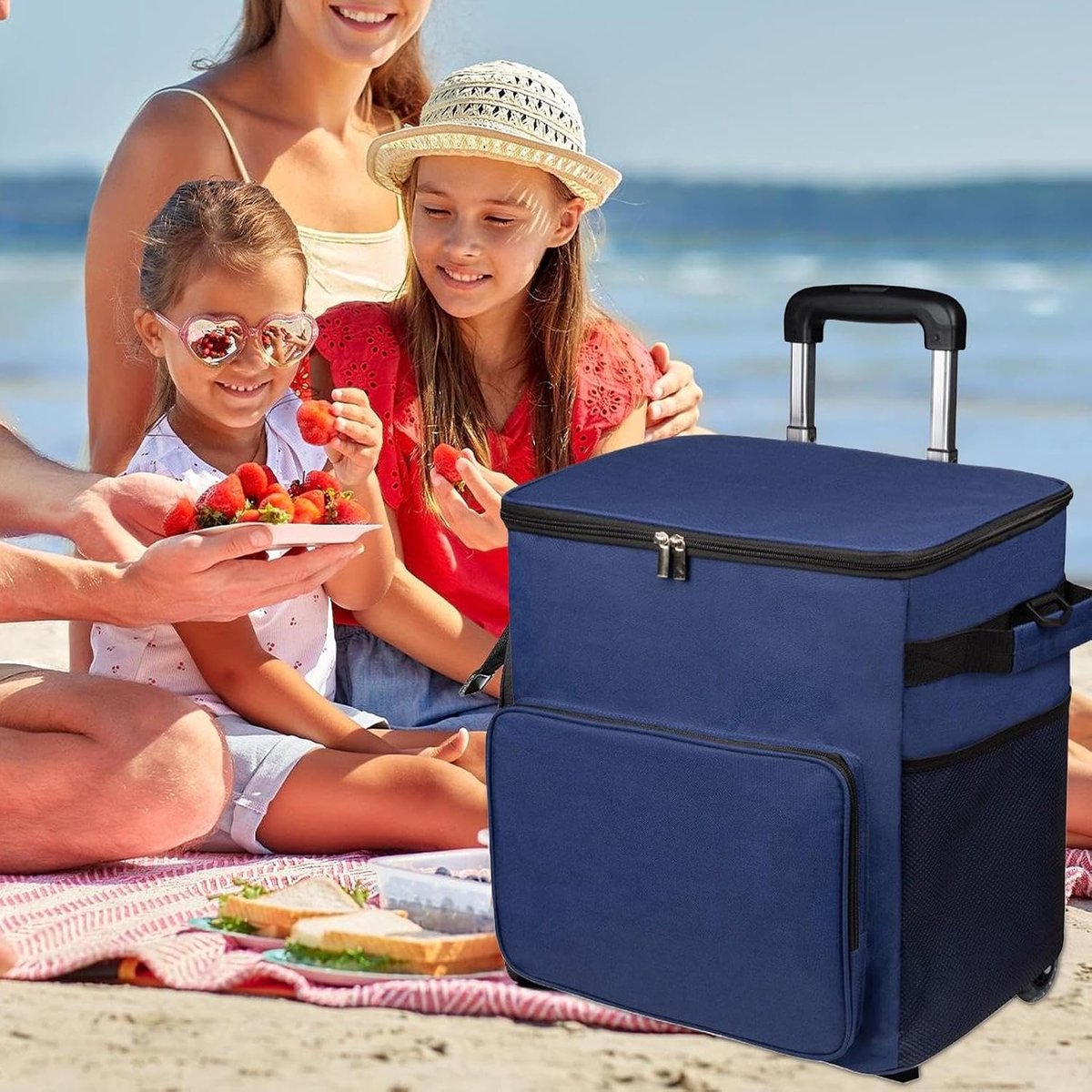 Koelbox met wielen - Isolatie tas - Outdoor reizen - Grote capaciteit - 35 liter - Marineblauw