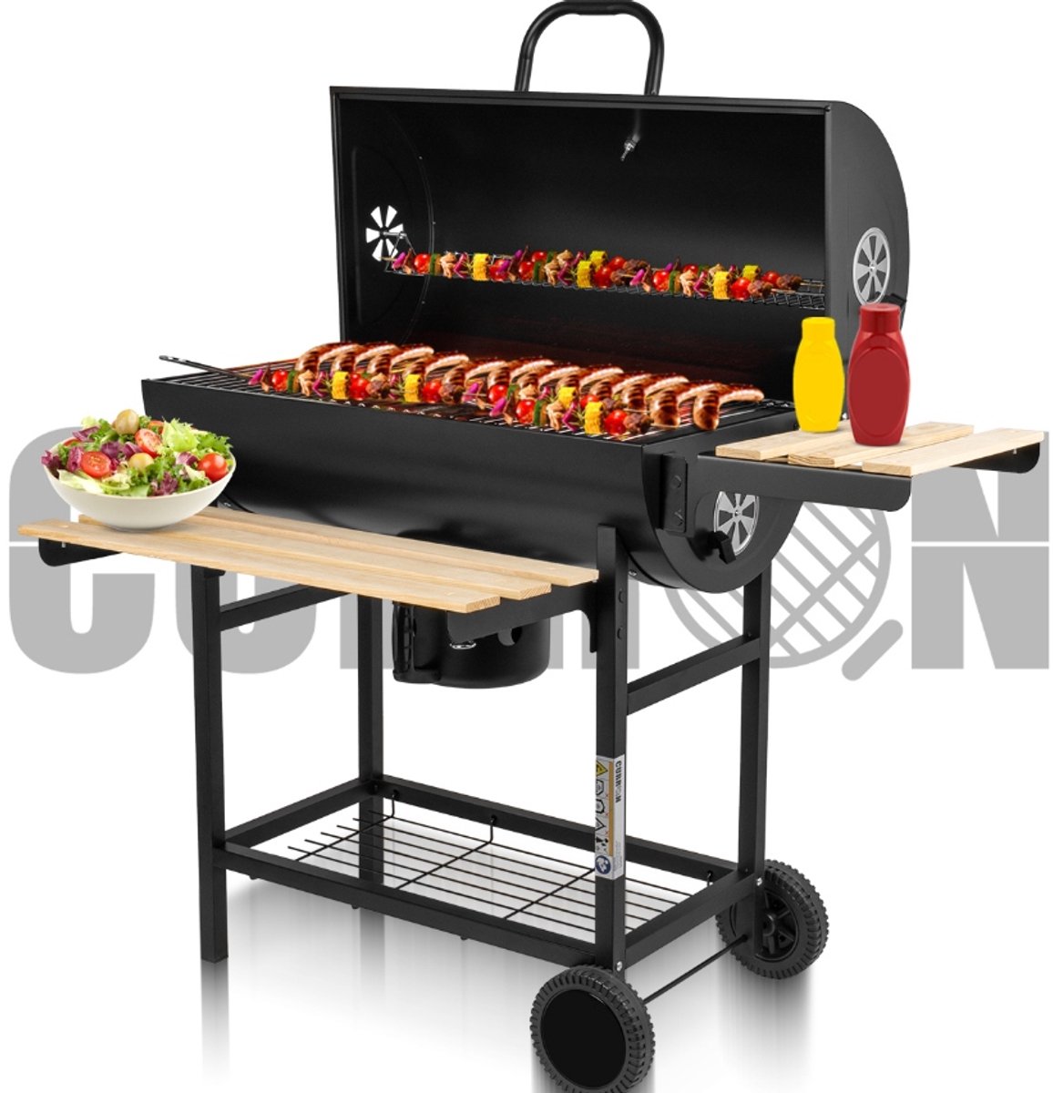 Bbq Koolgrill Tuin Vat 3 Rvs Roosters Aslade Thermometer Wielen