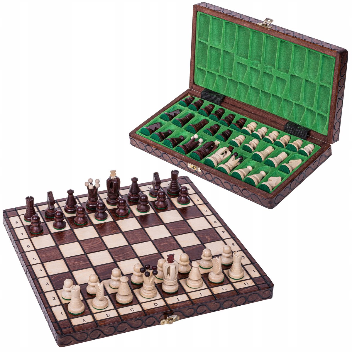 Klassieke Houten Schaakset "Klubowe" - 34x34 cm, Ingebrand