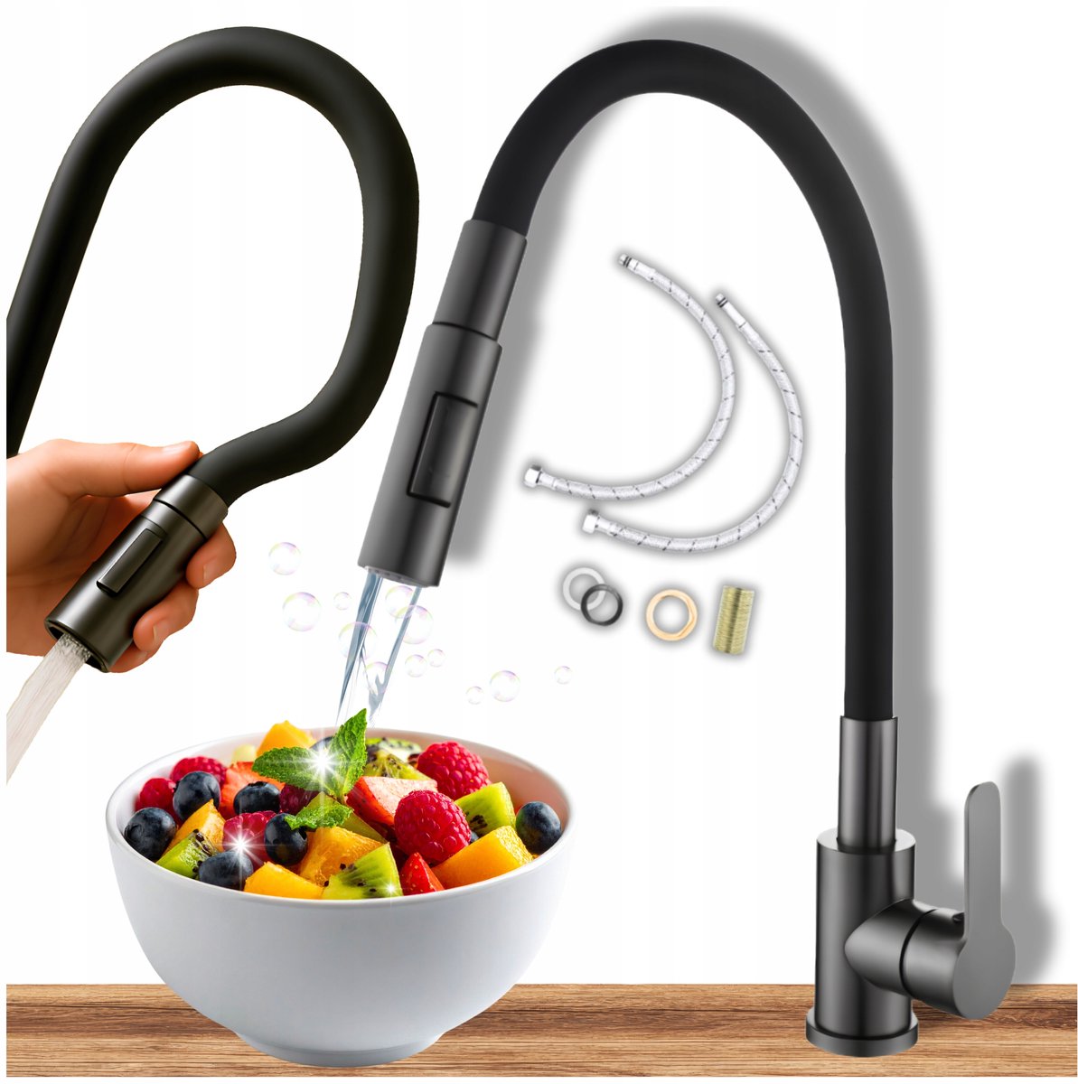 Keukenmengkraan Hoog Flexibel Draaibaar Gun Metal Zwart Mat