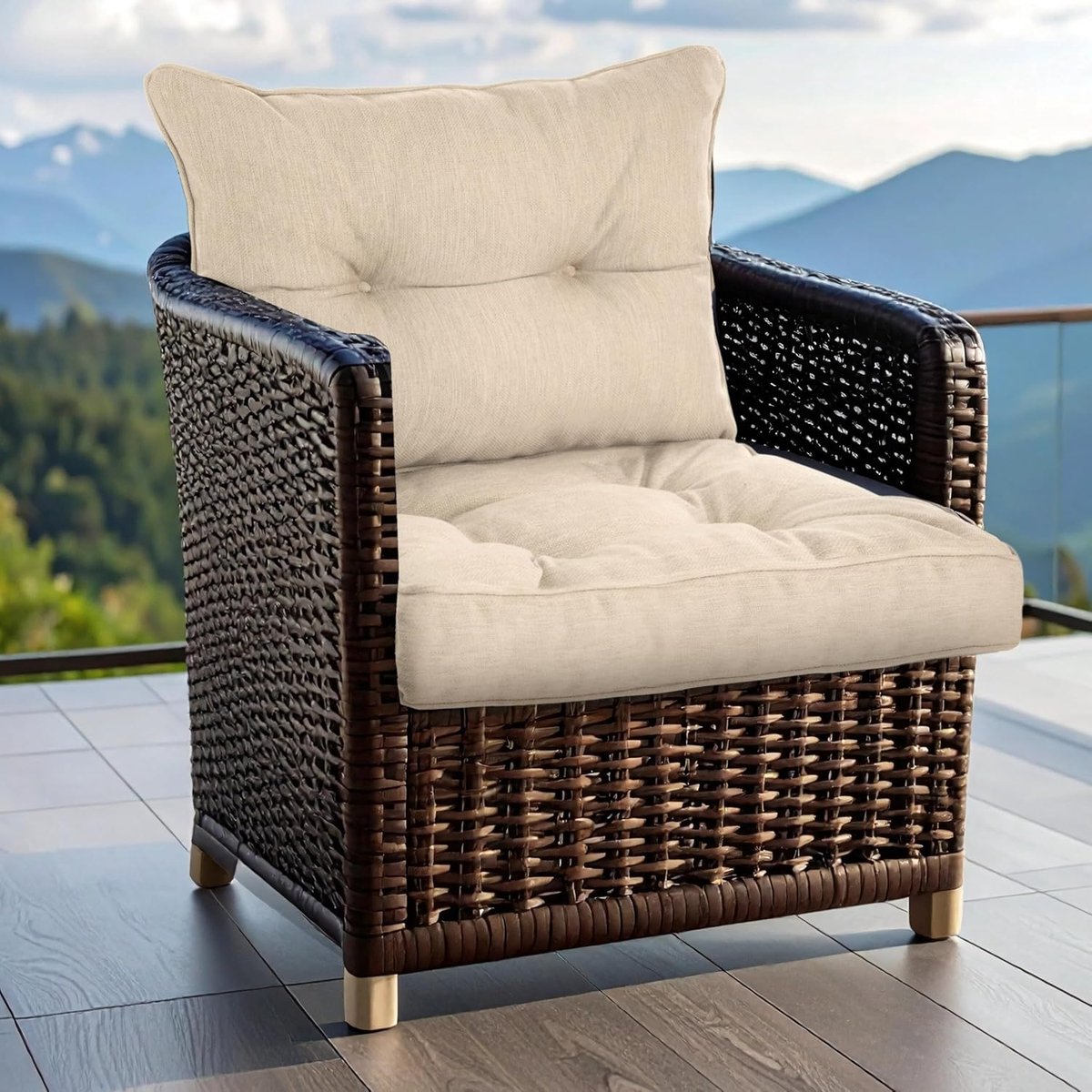 Outdoorkussens voor tuinmeubelen, waterdicht zitkussen 70 x 70 cm en rugkussens 70 x 40 cm, kussenset voor tuinstoelen, hoge vulling, loungekussens voor stoel, tuinbank, beige