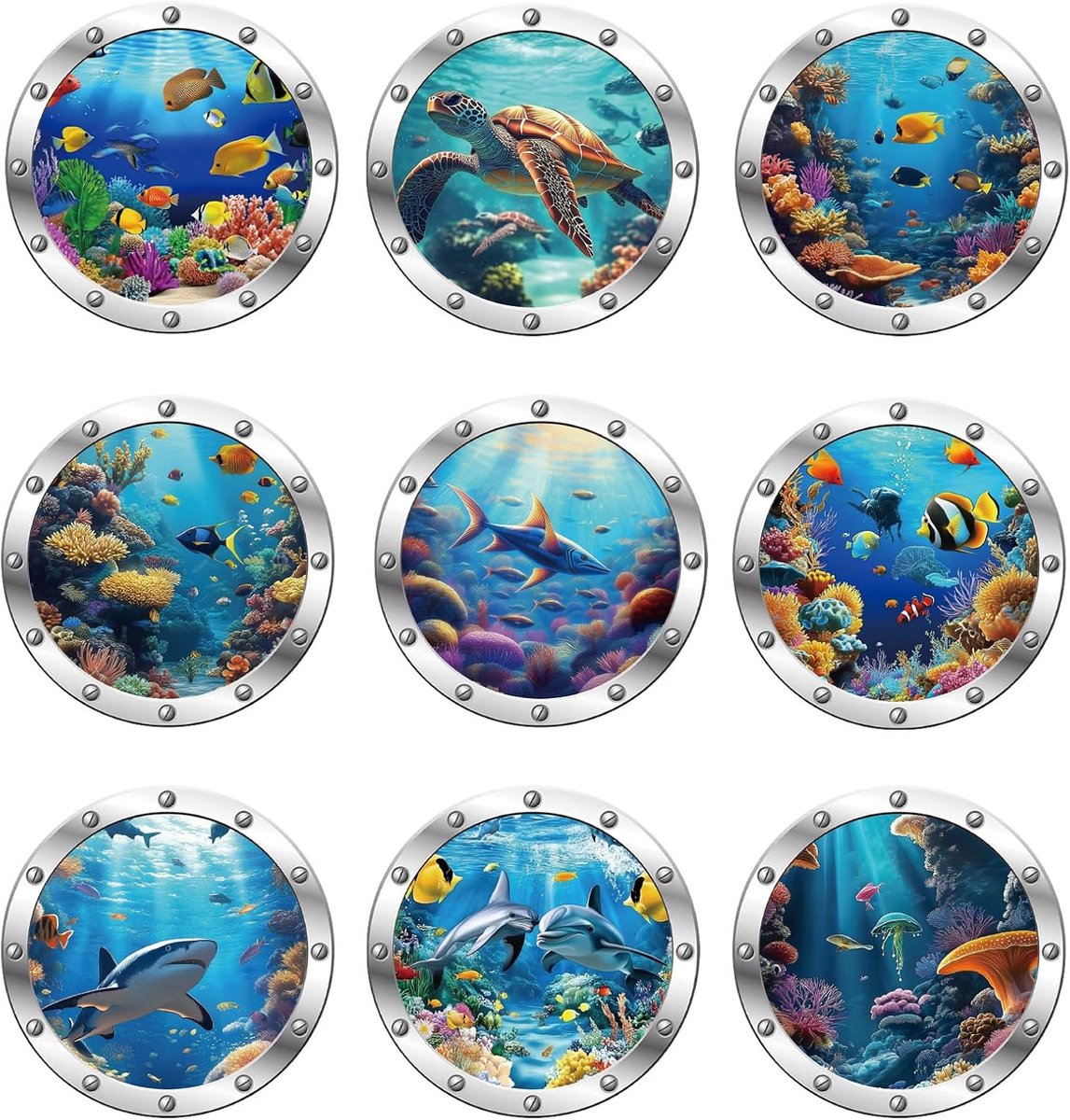Muurstickers 3D oceaan wereld muurstickers vinyl onderwater dier muurstickers verwijderbare pel-en-plak wanddecoratie voor slaapkamer badkamer woonkamer
