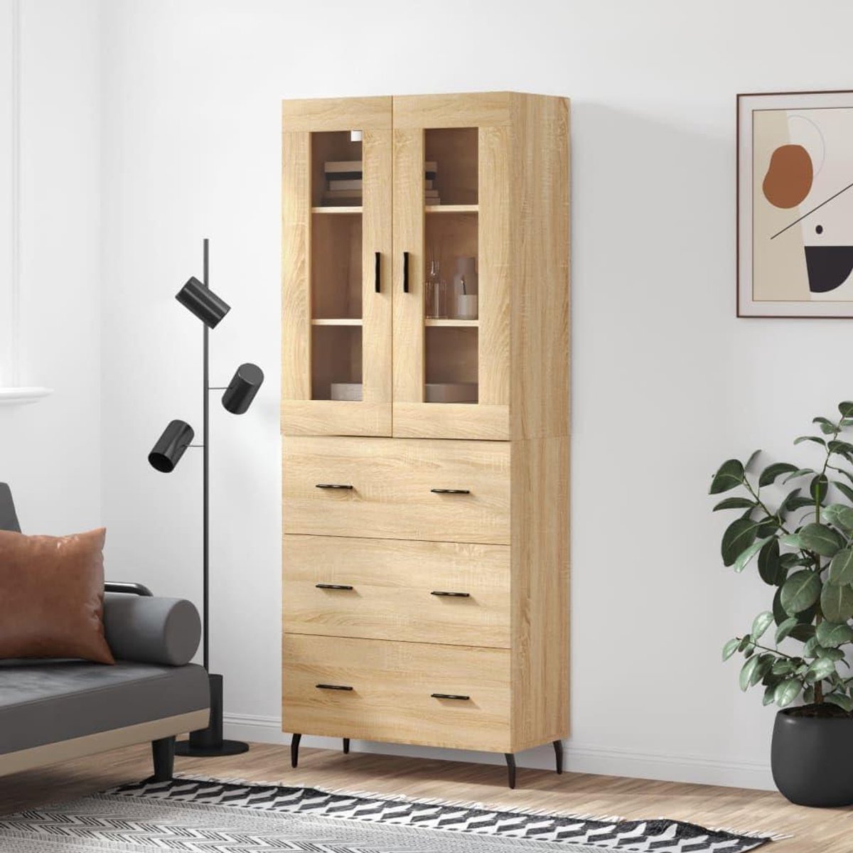 Highboard Kast - Buffetkast Dressoir - Opbergen Woonkamer - Duurzaam Houtmateriaal - 695 x 34 x 180 cm - Sonoma-eiken