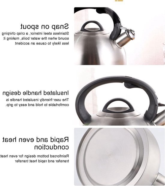 Snelle Verhitting 3L RVS Fluitketel met Handvat, Geschikt voor Inductie en Gas, Theepot voor Perfecte Thee van snelle — afbeelding 2