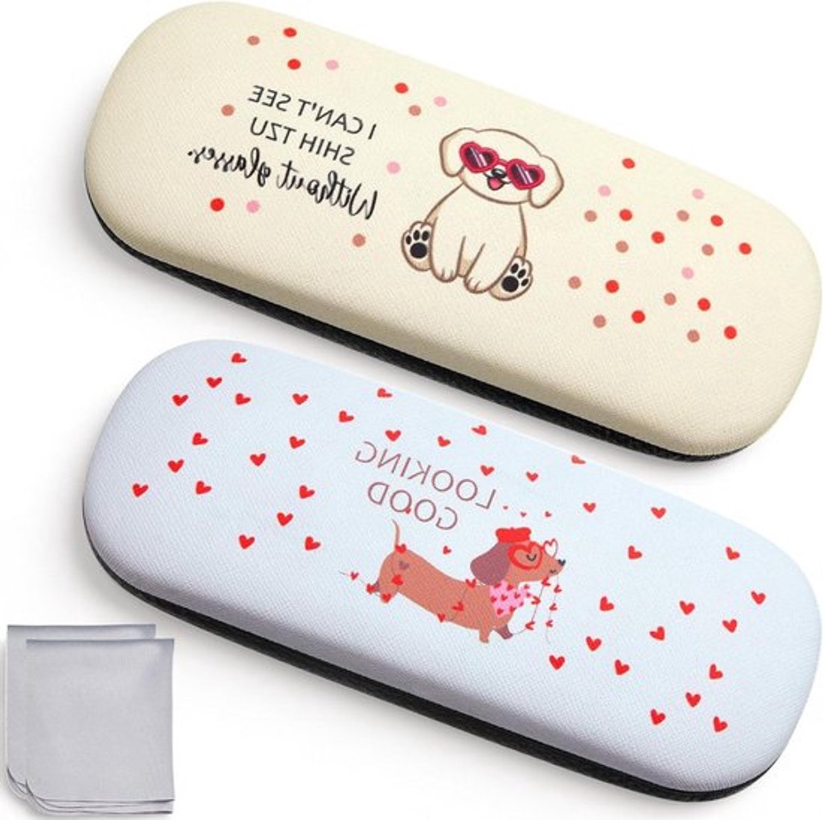 Hard Shell Brillenkoker - Set van 2 - Cadeau Vrouwen Kerstmis - Feestelijk Patroon - Lens Reinigingsdoek - Kerstkous Vulling - Schattig Dierontwerp