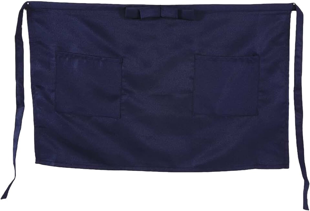 Schorten voor Vrouwen Mannen, Half Korte Schort voor Server Ober Serveerster, Diepe Zakken voor Holding (2 Zakken)(Marineblauw)