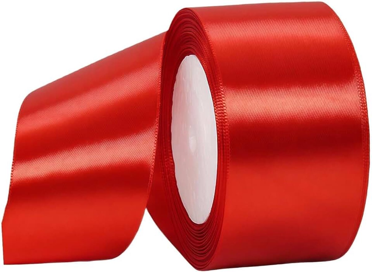 Satijnen lint voor handwerk, lint voor taarten, haarband, polyester lint voor decoratie (rood, 50 mm)