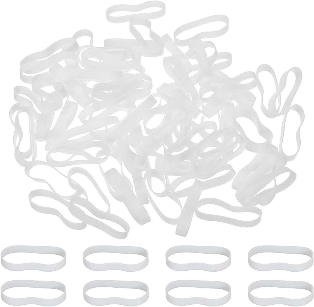 Siliconen elastiekjes kabelbinders 1,5 inch, 80 stuks platte rubberen elastische band voor kantoorbenodigdheden, thuis koord verpakking, wit