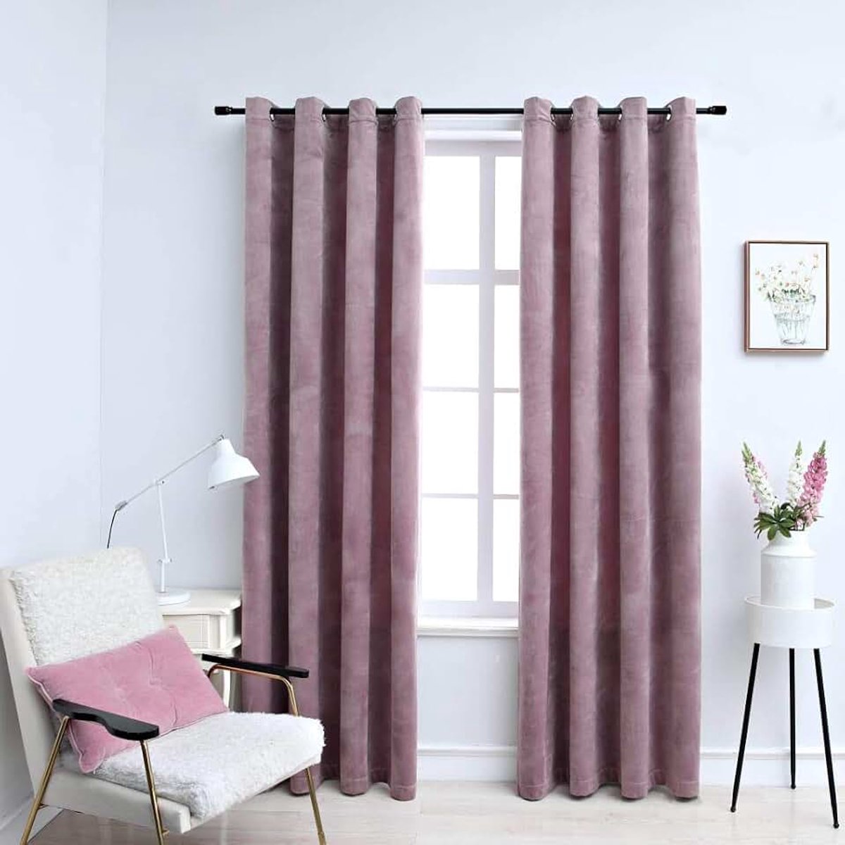 Verduisteringsgordijnen met ringen, 2 stuks, voor woonkamer, slaapkamer of slaapkamer, modern, fluweel, oudroze, 140 x 245 cm